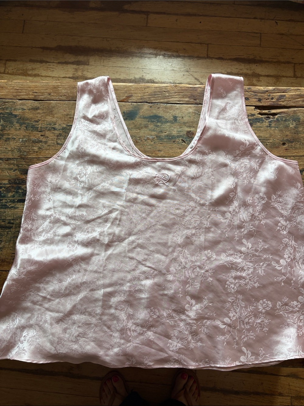 Oscar de la Renta Pale Pink Satin Jacquard Sleep Tank